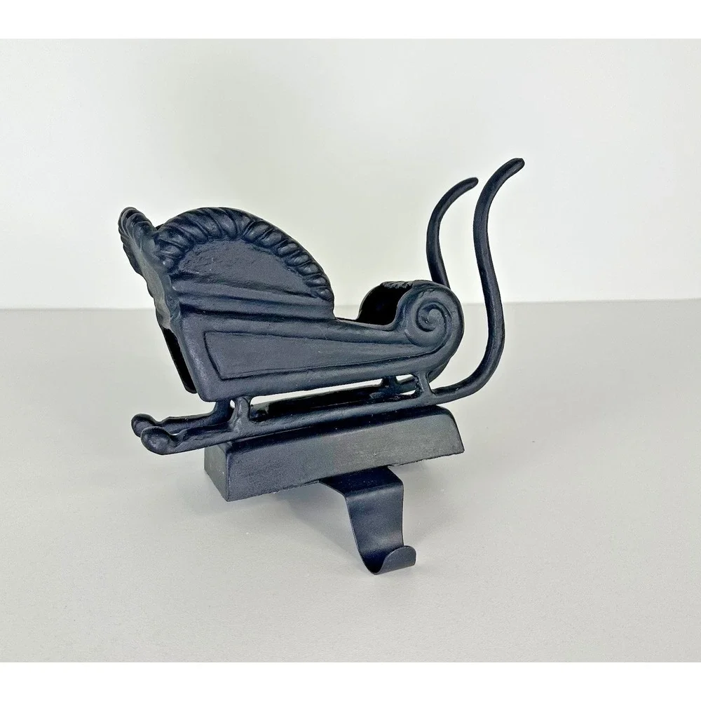 Pottery Barn Christmas Santa's Sleigh Black Bronze Metal Stocking Holder Hanger‎